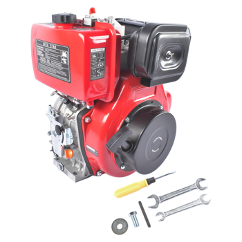 A1-红色10HP四冲程单缸柴油发动机 10HP 4Stroke Single-Cylinder Diesel Engine 418CC 6300W Recoil 3600RPM Air Cooled (Red)