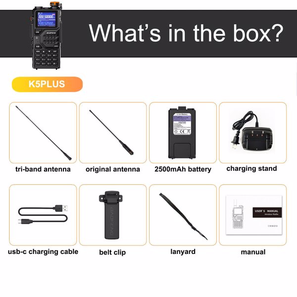 BAOFENG K5PLUS 10w Ham Radio Long Range (Upgraded of UV-5R) Portable Handheld Walkie Talkies Long Distance, Two Way Radio with Copy Frequency, AM,USB-C Charging, NOAA Weather Receiver for Hunting,-8