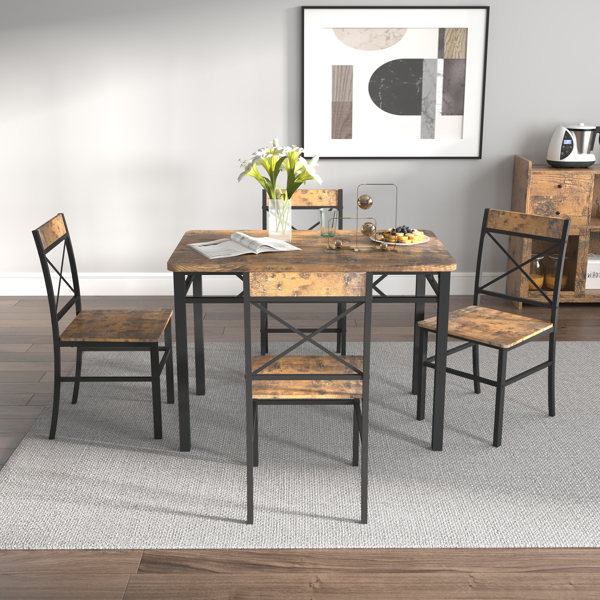 Dining Table Set for 4, Wood Kitchen Table with Chairs Dinning Table Set for Kitchen & Dining Room, Compact Dining Set for Small Spaces, Rustic Brown -7