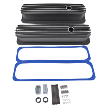 气门室盖 Black Finned Tall Valve Covers 3-11/16\\" Height with Center Bolt for Chevy SBC 305 350 450 5.0L & 5.7L
