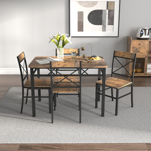 Dining Table Set for 4, Wood Kitchen Table with Chairs Dinning Table Set for Kitchen & Dining Room, Compact Dining Set for Small Spaces, Rustic Brown -5