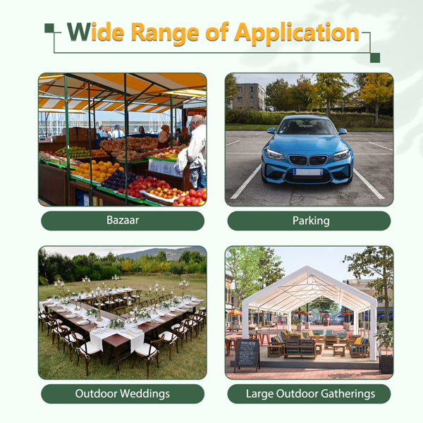 16x32 FT Party Tent with 3 Storage Bags & Removable Sidewalls, Outdoor Canopy Gazebo for Carport Camping Garden Wedding BBQ Commercial-6