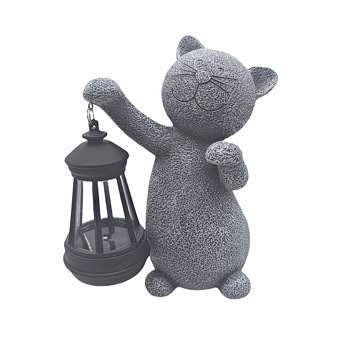 太阳能庭院灯小猫提灯日式田园工艺品摆件花园阳台家具装饰防水灯