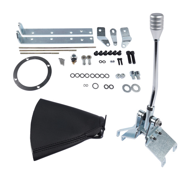 换挡器 12" Auto Transmission Shifter Floor Mount HRC1941 For GM Turbo 400 Complete Automatic Transmissions 5" Dia Round Black Leather Boot & Stainelss Trim-7