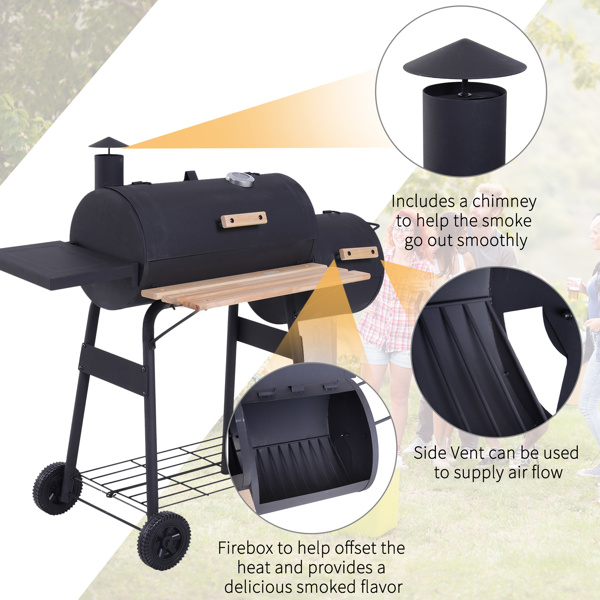  48" Steel Portable Backyard Charcoal BBQ Grill and Offset Smoker Combo with Wheels -7