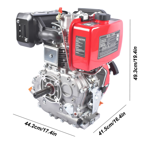 A1-红色10HP四冲程单缸柴油发动机 10HP 4Stroke Single-Cylinder Diesel Engine 418CC 6300W Recoil 3600RPM Air Cooled (Red)-5