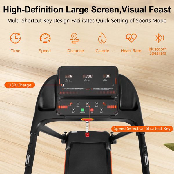 全新家用跑步机，2.5HP 静音折叠跑步机，带心率传感器，承重 300 磅，7.5 英里/小时，倾斜跑步机，带 USB 充电站和蓝牙扬声器，6 个减震装置-32