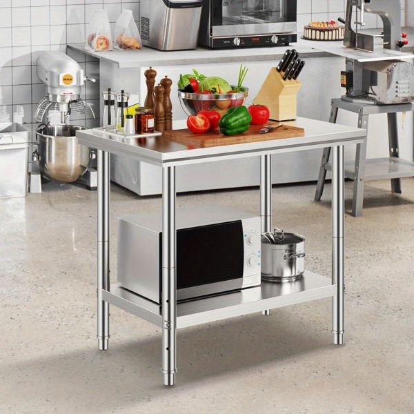 35 × 24 × 31 inch stainless steel commercial workbench, 700 pound super load capacity+3-speed height adjustment, professional level meal preparation workstation for kitchen/dining room/garage/backyard-8