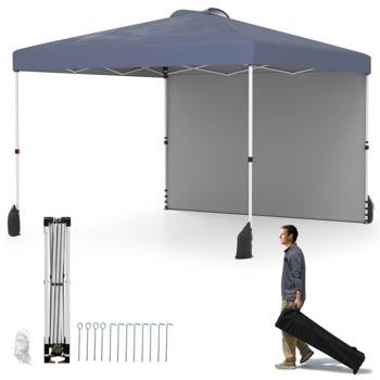 10 X 10英尺弹出式雨棚帐篷带轮式包和1个侧墙 - 灰色（amazon shipping-发货，WALMART禁止销售）周末不发货