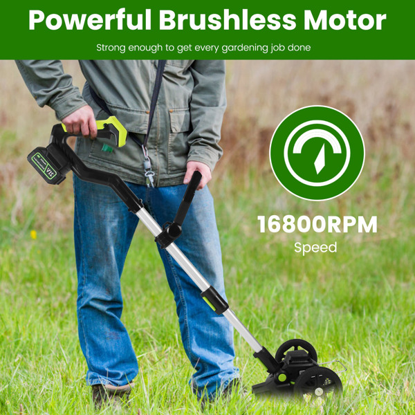 21V 电动除草机 充电式线绳修剪器 割草机 除草机 配备 16800RPM 2x 3000mAh 电池 3.6-4.6FT 长度 90° 可旋转角度锯片 钢制锯片 线绳锯片-10