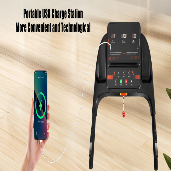 全新家用跑步机，2.5HP 静音折叠跑步机，带心率传感器，承重 300 磅，7.5 英里/小时，倾斜跑步机，带 USB 充电站和蓝牙扬声器，6 个减震装置-16