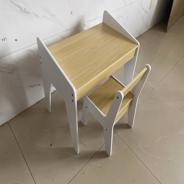 儿童桌套装（带一把椅子），木制儿童学习桌，2-8 岁儿童家具，白色+自然色-13