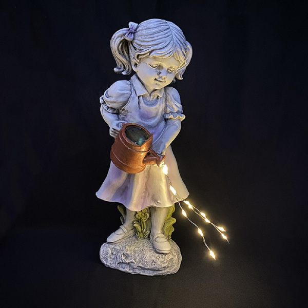 Solar Lights Outdoor Garden Ornaments - Waterproof Solar Lights Garden Ornaments, Little Girl Watering Garden Statues Outdoor,-2