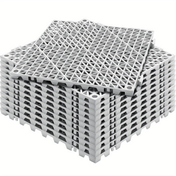 模块化联锁垫12P 12“x 12”联锁橡胶地漏防滑拼接排水垫，适用于甲板、淋浴间、厨房、排水池、桑拿房、室内外（灰色）（周末不发货，禁售亚马逊）