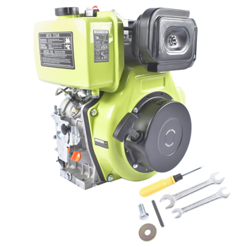 A1-绿色10HP四冲程单缸柴油发动机 10HP 4Stroke Single-Cylinder Diesel Engine 418CC 6300W Recoil 3600RPM Air Cooled (Green)