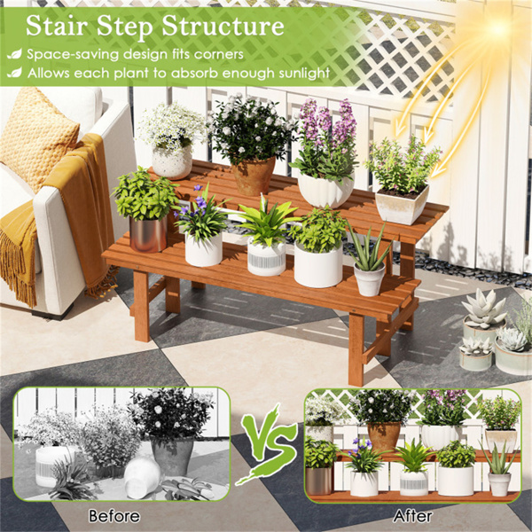 双层木本植物架、阶梯式花盆架  （amazon shipping-发货，WALMART 禁止销售）-10