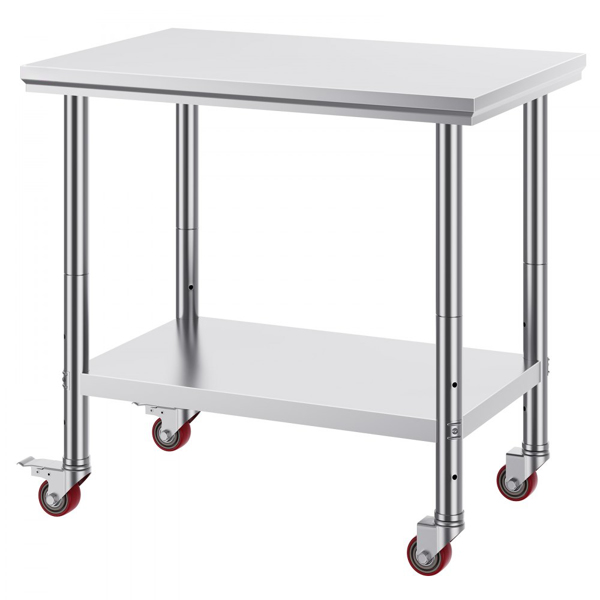 36x24 Inch Stainless Steel Work Table with 4 Wheels: Heavy-Duty Mobile Commercial Food Prep Worktable for Kitchen & Restaurant-8