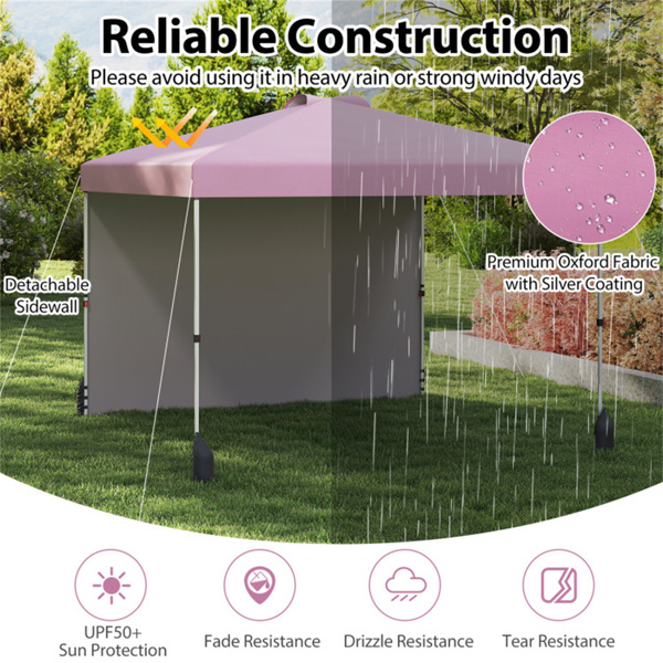 10 X 10英尺弹出式雨棚帐篷带轮式包和1个侧墙 - 粉色（amazon shipping-发货，WALMART禁止销售）周末不发货-3