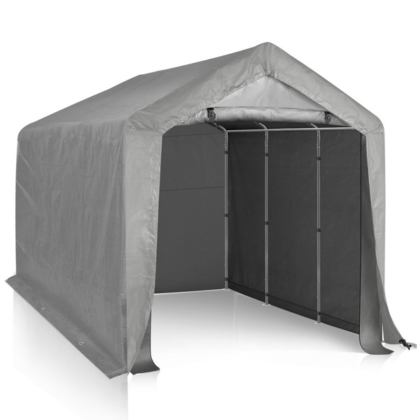 8X12FT  深灰色  4围  三间式框架   汽车棚 灰色喷塑铁管 25mm管径 140G PE布 储物棚 3围1门-12