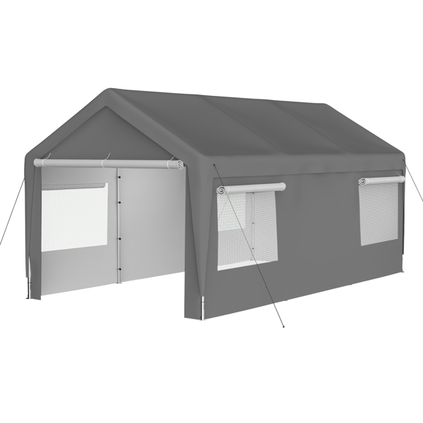 车棚顶篷 10x20 英尺重型船车顶篷车库，带可拆卸侧壁和卷起式通风窗-1