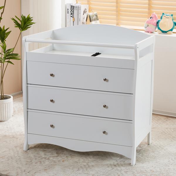 White 3-Tier Drawer Baby Cot with Safety Guard – 90.5x58x92cm | Wooden Baby Bed & Storage Combo-2
