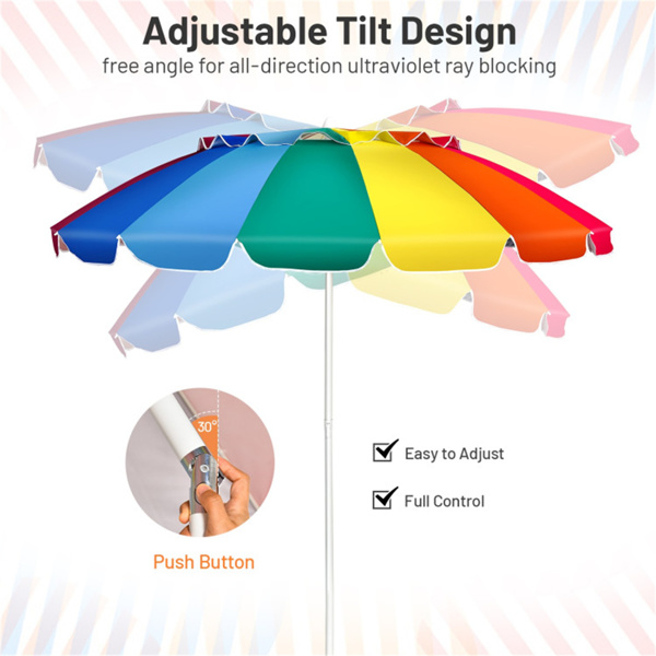   8 Ft Beach Umbrella With UV Protection – 16-Ribbed Windproof Frame-5