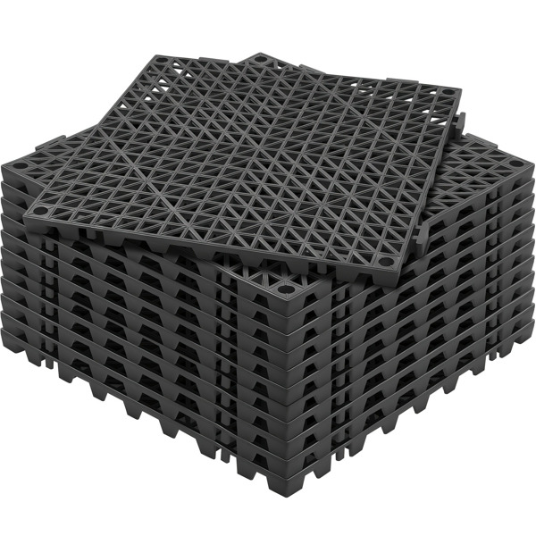 12块12“x 12”模块化联锁地垫，防滑表面带排水孔，非常适合浴室、厨房、游泳池和潮湿区域，黑色PVC瓷砖（周末不发货，禁售亚马逊）-2
