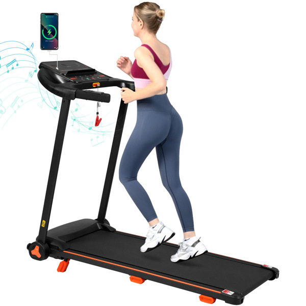 全新家用跑步机，2.5HP 静音折叠跑步机，带心率传感器，承重 300 磅，7.5 英里/小时，倾斜跑步机，带 USB 充电站和蓝牙扬声器，6 个减震装置-22