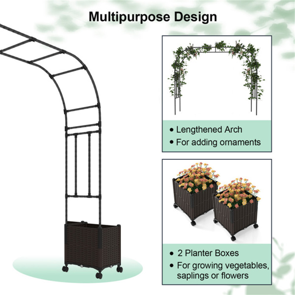 80" Garden Arch Trellis with 2 Planter Boxes and Lockable Wheels-3
