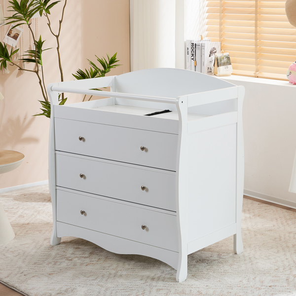 White 3-Tier Drawer Baby Cot with Safety Guard – 90.5x58x92cm | Wooden Baby Bed & Storage Combo-29