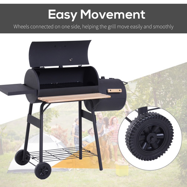  48" Steel Portable Backyard Charcoal BBQ Grill and Offset Smoker Combo with Wheels -2