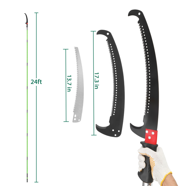 24ft 绿色 手动修剪器 杆锯螺旋拼接 含便携袋  玻璃纤维 杆式工具-5