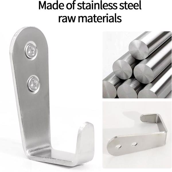 5-piece set of large L-shaped stainless steel hooks for entrance door panels, wardrobe and schoolbag (natural color)-2