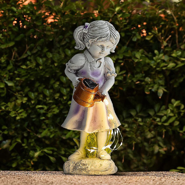 Solar Lights Outdoor Garden Ornaments - Waterproof Solar Lights Garden Ornaments, Little Girl Watering Garden Statues Outdoor,-1