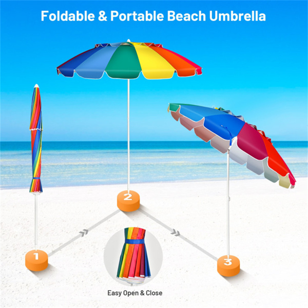   8 Ft Beach Umbrella With UV Protection – 16-Ribbed Windproof Frame-8