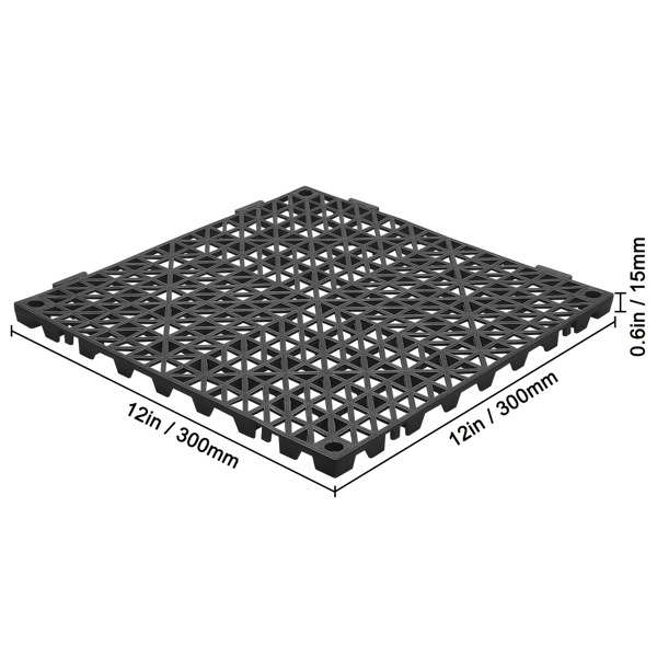 12块12“x 12”模块化联锁地垫，防滑表面带排水孔，非常适合浴室、厨房、游泳池和潮湿区域，黑色PVC瓷砖（周末不发货，禁售亚马逊）-3