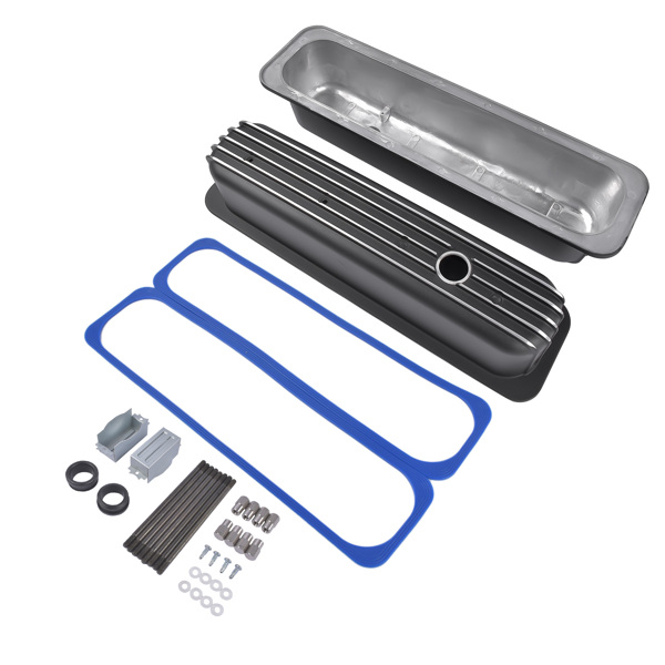 气门室盖 Black Finned Tall Valve Covers 3-11/16" Height with Center Bolt for Chevy SBC 305 350 450 5.0L & 5.7L-6