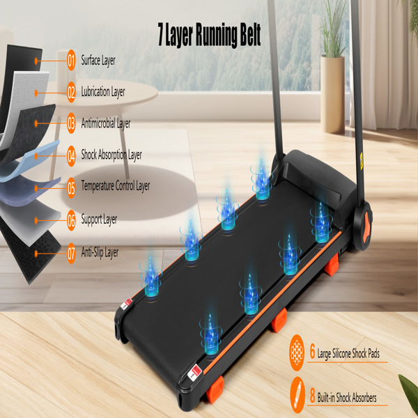 全新家用跑步机，2.5HP 静音折叠跑步机，带心率传感器，承重 300 磅，7.5 英里/小时，倾斜跑步机，带 USB 充电站和蓝牙扬声器，6 个减震装置-30
