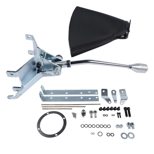 换挡器 12" Auto Transmission Shifter Floor Mount HRC1941 For GM Turbo 400 Complete Automatic Transmissions 5" Dia Round Black Leather Boot & Stainelss Trim-6