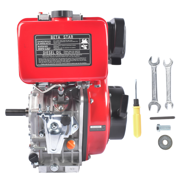 A1-红色10HP四冲程单缸柴油发动机 10HP 4Stroke Single-Cylinder Diesel Engine 418CC 6300W Recoil 3600RPM Air Cooled (Red)-2
