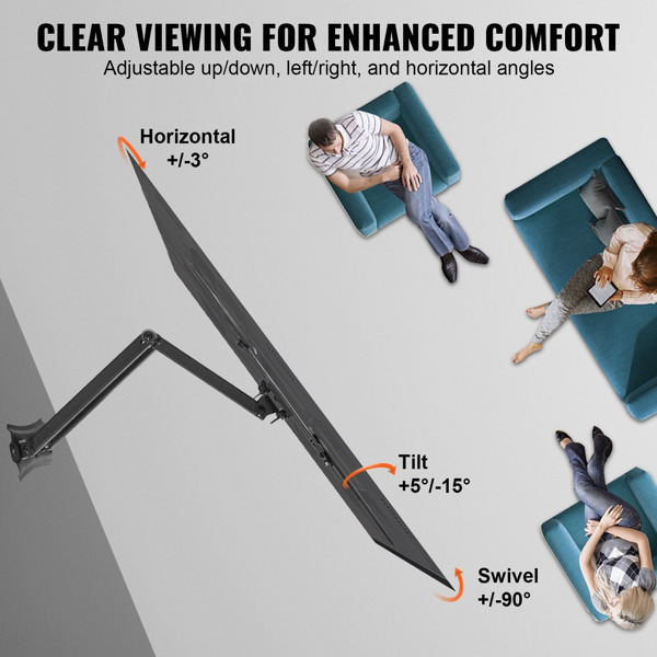 全动态电视壁挂式，26-55英寸旋转倾斜铰接臂支架，最大VESA 400x400mm，支撑高达99磅，水平调节以获得最佳观看效果（周末不发货，禁售亚马逊）-6