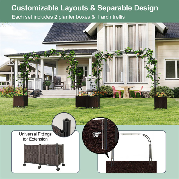 80" Garden Arch Trellis with 2 Planter Boxes and Lockable Wheels-7