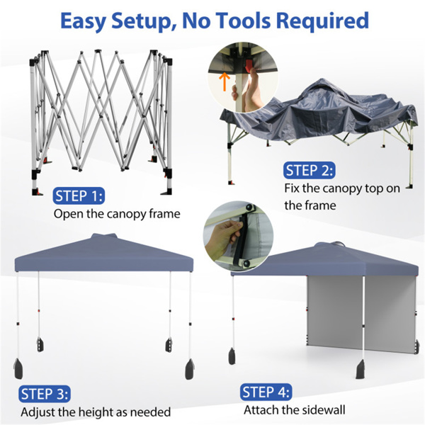 10 X 10 FT Gray Pop up Tent with Wheeled Bag and  1 Sidewall -5