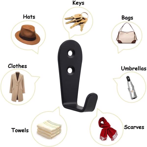 5-piece set of large L-shaped stainless steel hooks, entrance door panels, wardrobe and schoolbag (black)-4