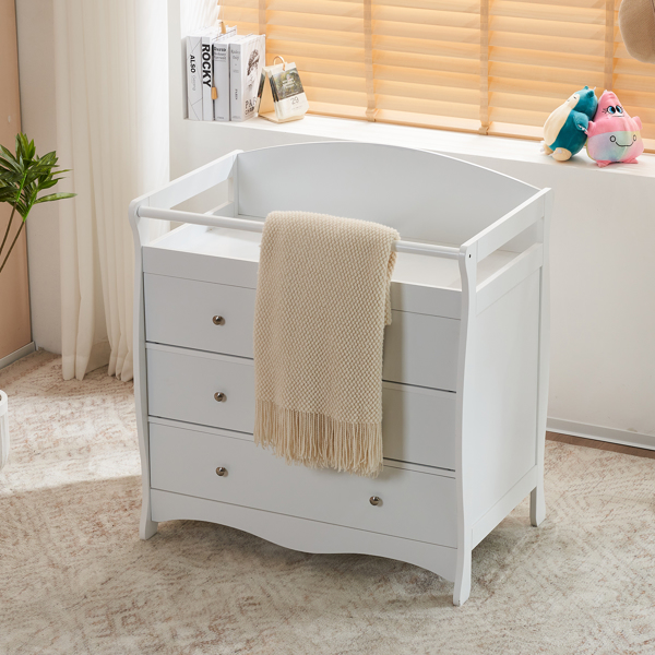 White 3-Tier Drawer Baby Cot with Safety Guard – 90.5x58x92cm | Wooden Baby Bed & Storage Combo-21