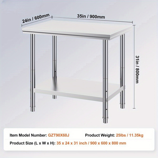 35 × 24 × 31 inch stainless steel commercial workbench, 700 pound super load capacity+3-speed height adjustment, professional level meal preparation workstation for kitchen/dining room/garage/backyard-7