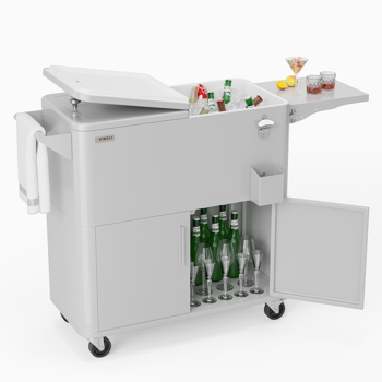 80QT  浅灰色  冷冻保温推车 120X39X82cm  塑料内箱 铁框架 带侧边桌板 带橱柜功能 