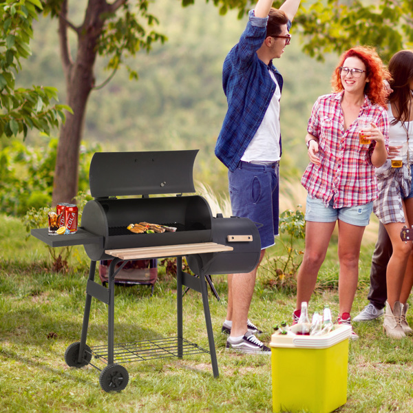  48" Steel Portable Backyard Charcoal BBQ Grill and Offset Smoker Combo with Wheels -6