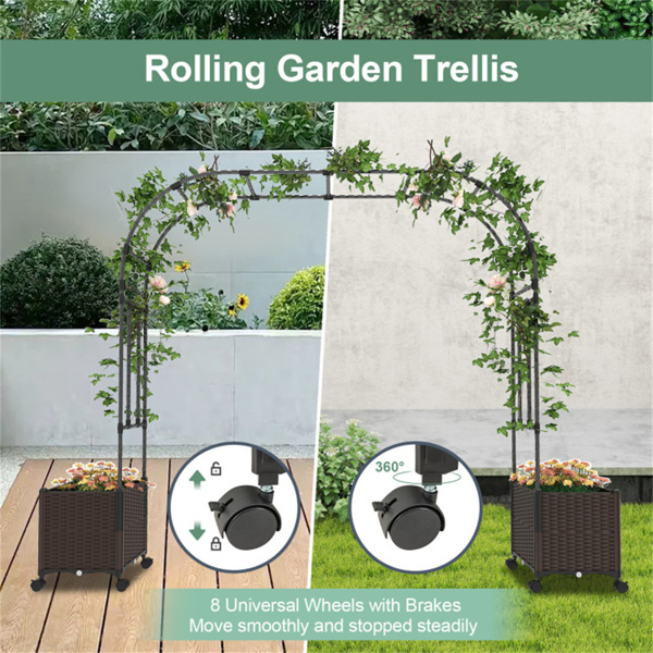 80" Garden Arch Trellis with 2 Planter Boxes and Lockable Wheels-9