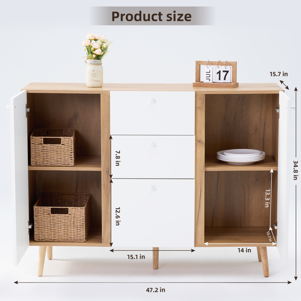 带3个抽屉和2个门的餐具柜，47.24“带可调节架子的自助餐柜，用于客厅，餐厅，走廊，厨房-3